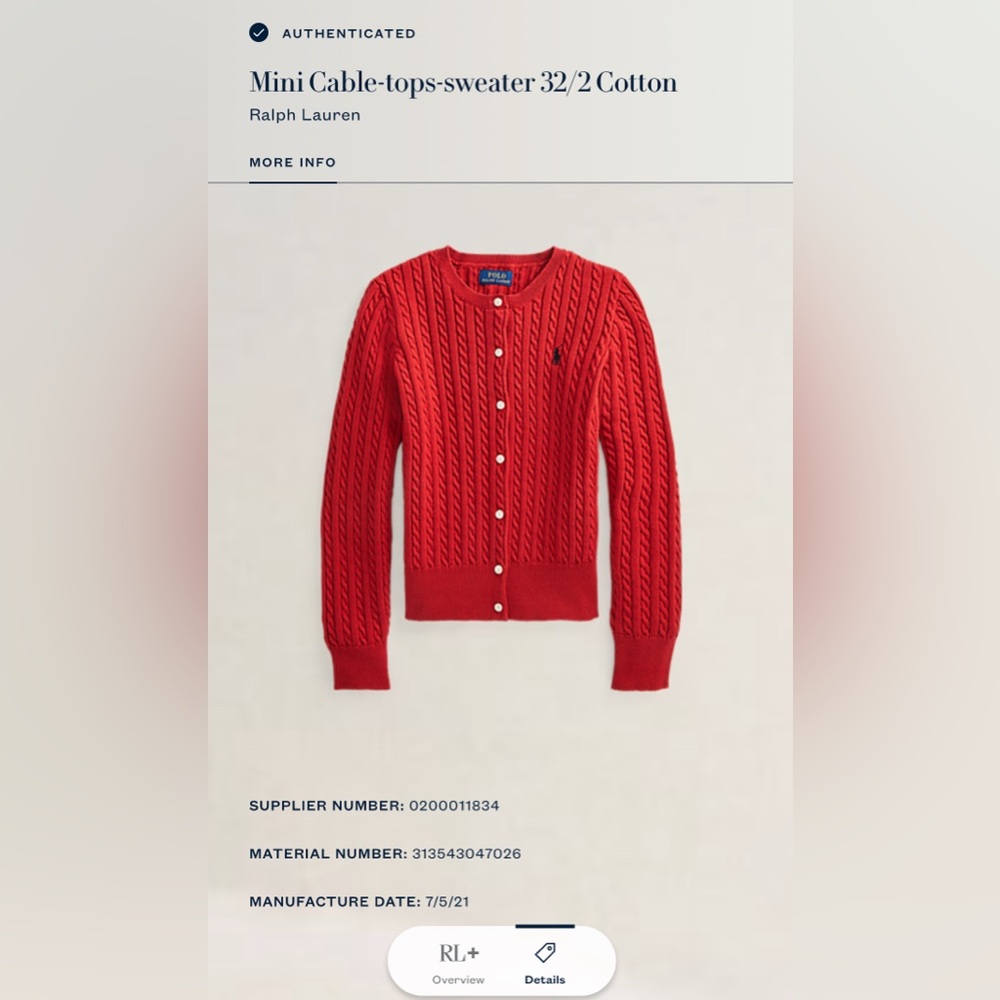 Ralph Lauren Red Cable Knit Cardigan -Girls Medium
